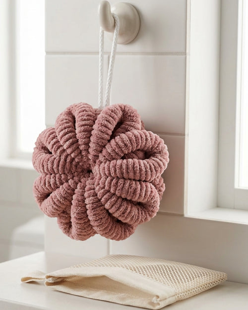 Zbwkd Chenille Loop Rosette Bath Ball Dusty Rose - Lifestyle view
