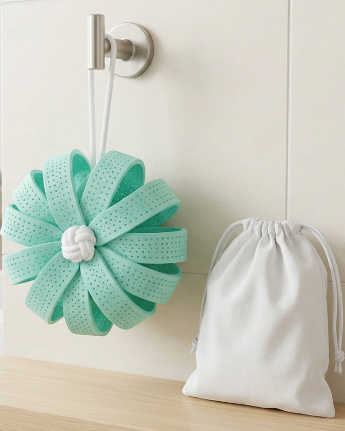 Zbwkd Perforated EVA Ribbon Bath Ball Seafoam - Lifestyle view